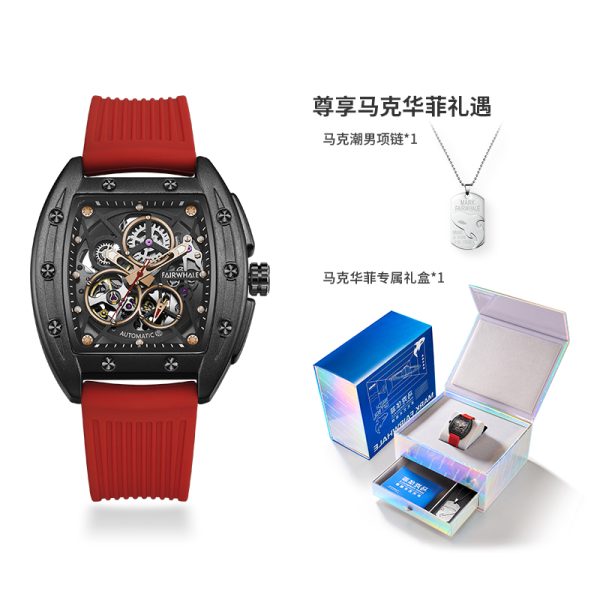 Mark Fairwhale/馬克華菲40mm 酒桶雙面鏤空防水自動機械男士手錶：圖片 5