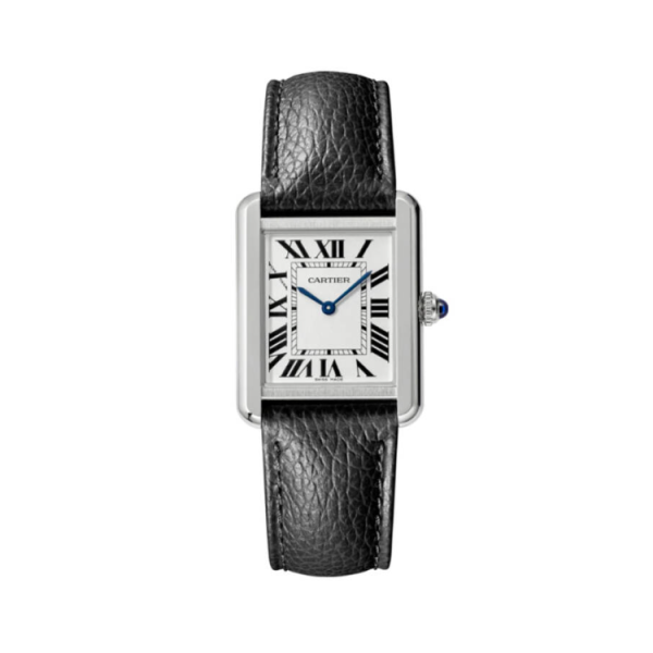 Cartier/卡地亞Tank坦克系列藍針小方盤皮帶女士手錶：圖片 2