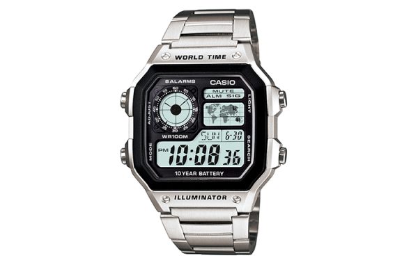 CASIO 卡西歐簡約運動防水電子復古小方塊學生小銀錶日韓錶銀色男款AE-1200WHD-1A