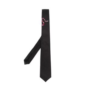 Gucci/古馳紐結蛇形印花領帶452171 4E001 黑色均碼