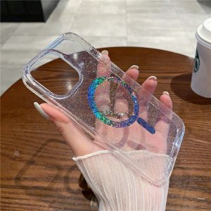 磁吸殼適用iPhone16Pro透明星星閃粉蘋果13/15 手機殼SE4