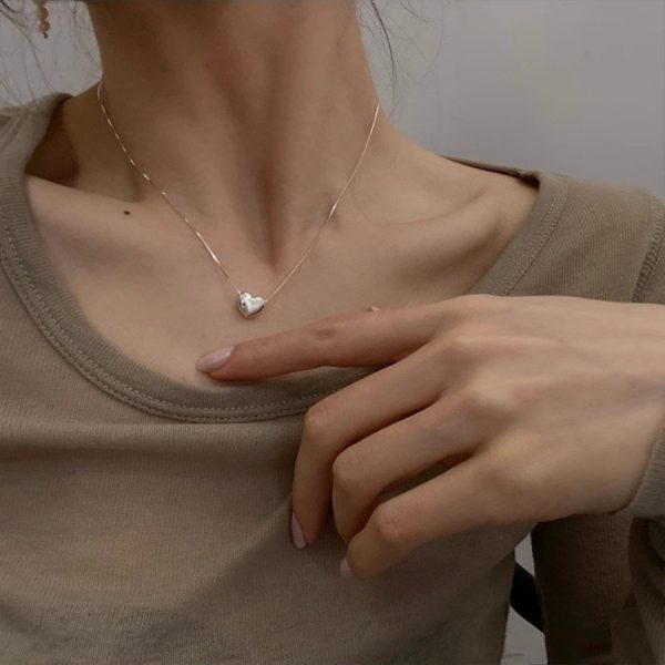韓國愛心吊墜項鍊女氣質簡約冷淡風鎖骨鏈小眾高級感頸鍊時尚：圖片 6