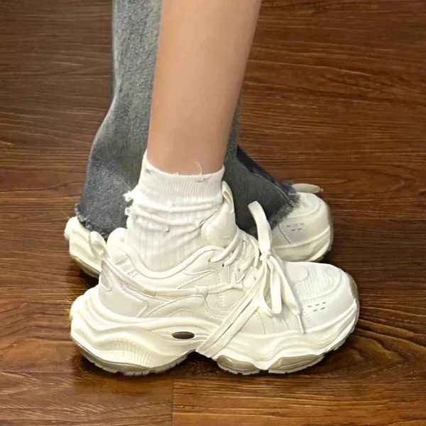 厚底老爹鞋女2025新款春季秋季網面透氣百搭小白鞋ins潮休閒運動鞋：圖片 2