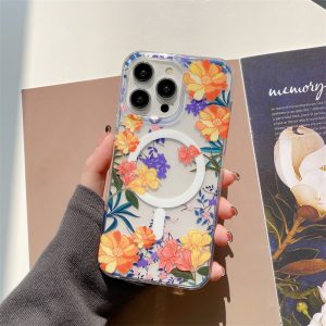適用iPhone16磁吸殼蘋果15promax高透ins風SE4雙層印花手機殼14