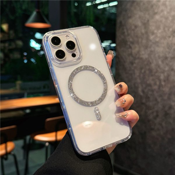 適用蘋果16e手機殼簡約透明磁吸殼iPhone15pro閃粉紅克力4防摔套：圖片 6