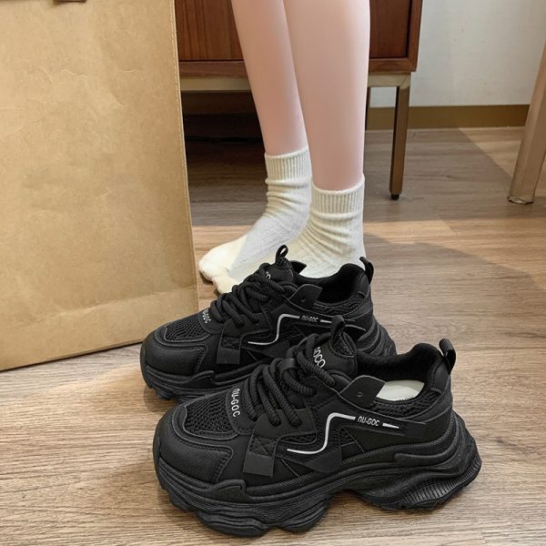 黑色厚底老爹鞋子女2025春秋季新款爆款學生百搭休閒顯腳小運動鞋：圖片 6