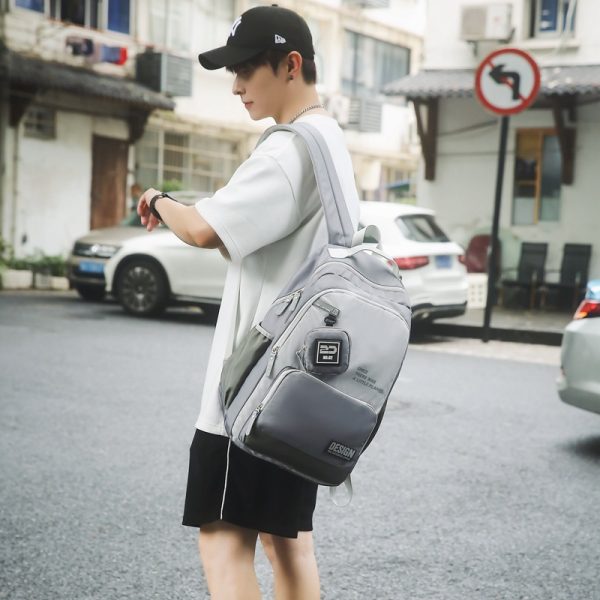 全新潮流韓版時尚百搭大容量背包國中高中生學校旅遊雙肩包男時尚：圖片 3