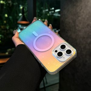 彩鍍漸層蘋果16手機殼11透明閃粉適用iphone15磁吸殼防刮