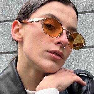 全新橢圓形金屬太陽眼鏡歐美時尚太陽眼鏡復古街拍高級感墨鏡女