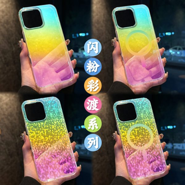 彩鍍漸層蘋果16手機殼11透明閃粉適用iphone15磁吸殼防刮：圖片 5