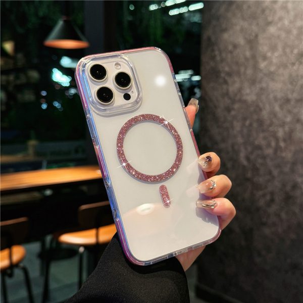 適用蘋果16e手機殼簡約透明磁吸殼iPhone15pro閃粉紅克力4防摔套：圖片 11