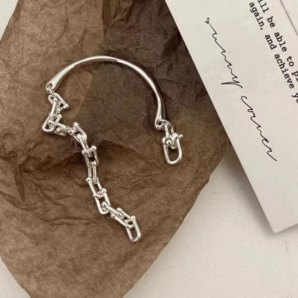 極簡風s925純銀馬蹄扣拼接手鍊女小眾設計高級感輕奢個性百搭手鐲：圖片 2