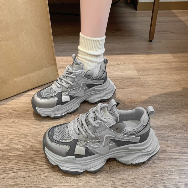黑色厚底老爹鞋子女2025春秋季新款爆款學生百搭休閒顯腳小運動鞋：圖片 2