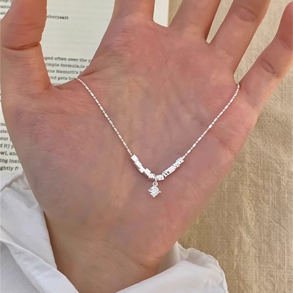 新品鋯石圓鑽碎銀子項鍊女極簡風氣質頸鍊輕奢高級感百搭鎖骨鏈潮