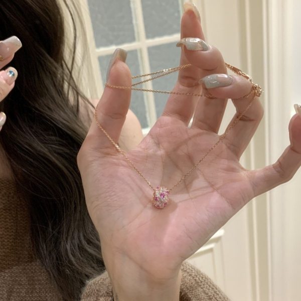 復古中古風粉鋯石滿鑽路通項鍊女小眾輕奢高級感質感鎖骨鏈：圖片 2