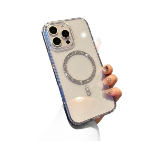 適用蘋果16e手機殼簡約透明磁吸殼iPhone15pro閃粉紅克力4防摔套：圖片 5