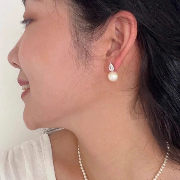 滿鑽水滴施家珍珠耳環女s925純銀焦點石輕奢高級感耳飾溫婉氣質耳環：圖片 2
