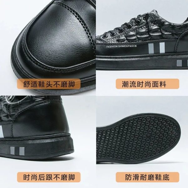 板鞋小白鞋男鱷魚紋皮鞋春季新款男士百搭休閒鞋軟底軟面帆布：圖片 4
