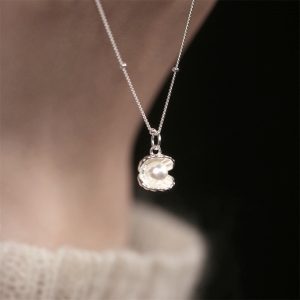 S925純銀貝殼珍珠項鍊女輕奢高級感鎖骨鏈ins小眾氣質百搭頸鏈潮