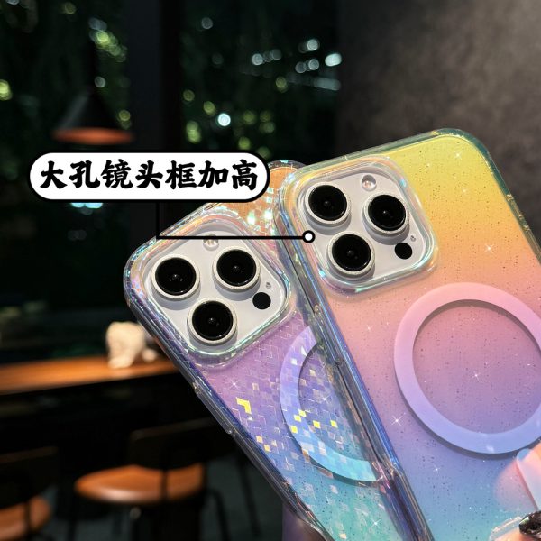 彩鍍漸層蘋果16手機殼11透明閃粉適用iphone15磁吸殼防刮：圖片 4