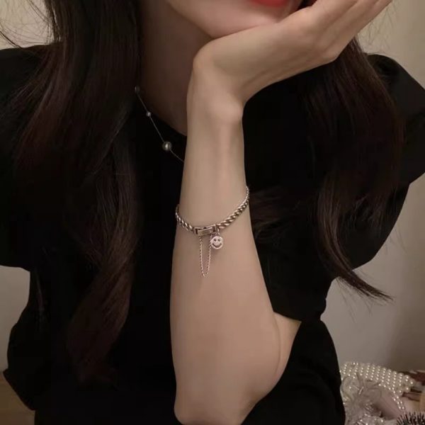 韓版笑臉手鍊女925純銀小眾設計感ins風格簡約個性高級感百搭手飾潮：圖片 3