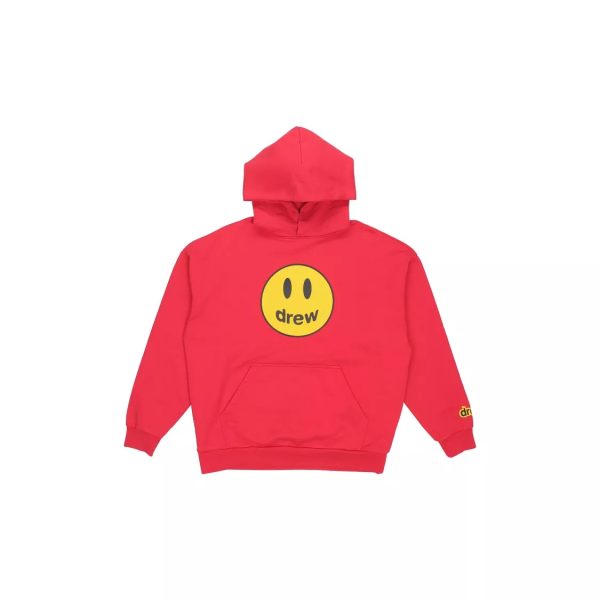 Drew House SS21 笑臉印花休閒加絨連帽Logo衛衣冬季男女同款紅色送禮推薦送男友