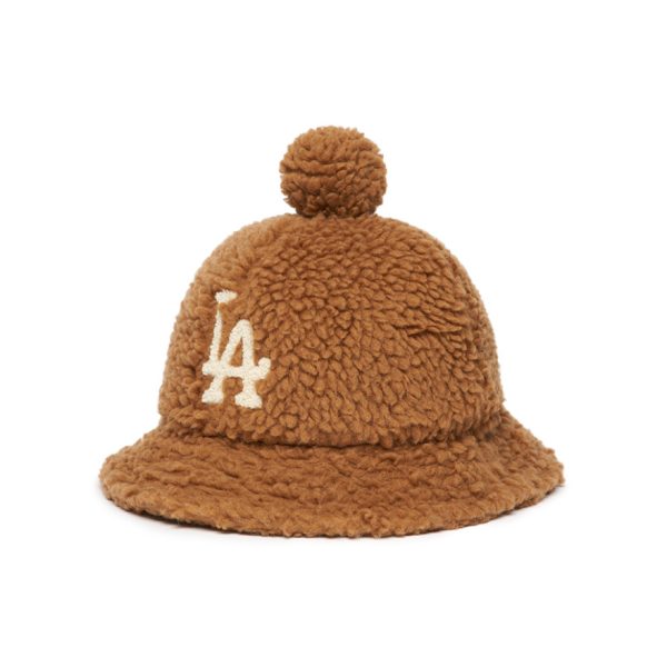 MLB 2021AW兒童羊羔絨可愛絨球漁夫帽7AHTF0116 棕色51cm