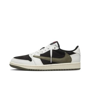 Travis Scott × Jordan Air Jordan 1 Low "Medium Olive" 聯名款耐磨防滑復古籃球鞋女款黑綠橄欖倒鉤5.0