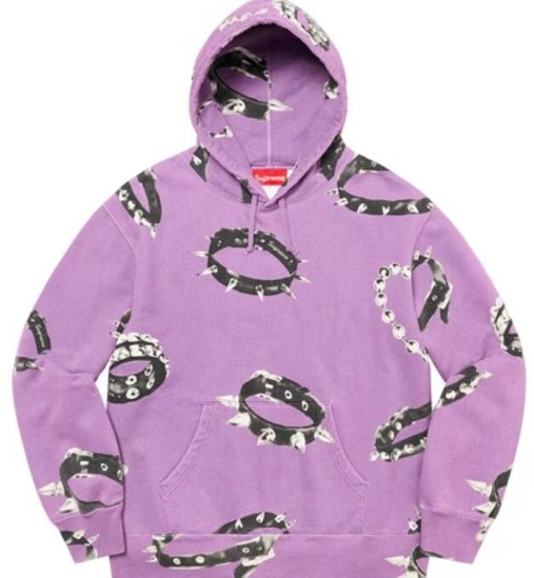 Supreme FW20 Week12 Studded Collars 項圈手銬圖案印花衛衣紫色：圖片 4