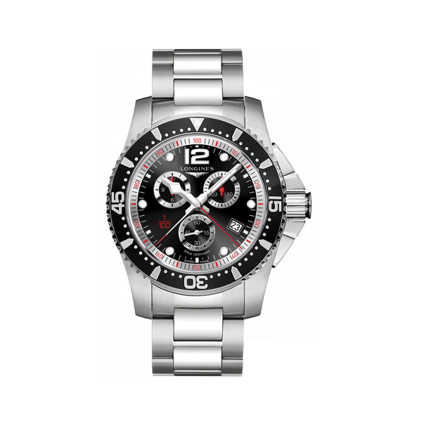 Longines/浪琴康卡斯系列47mm 鋼帶黑盤多功能潛水錶鋼帶石英男錶L3.843.4.56.6